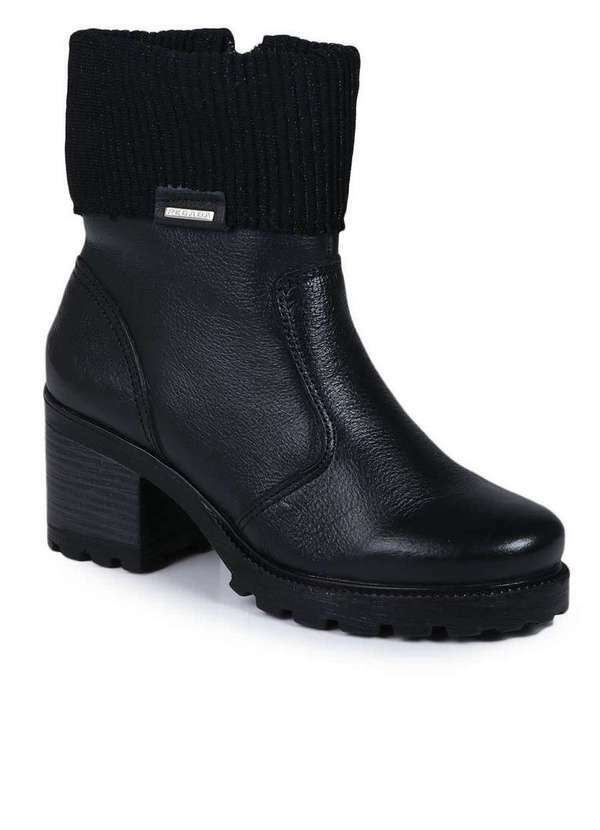 Pegada - Bota Coturno Feminina Pegada Couro Unicolor Preto