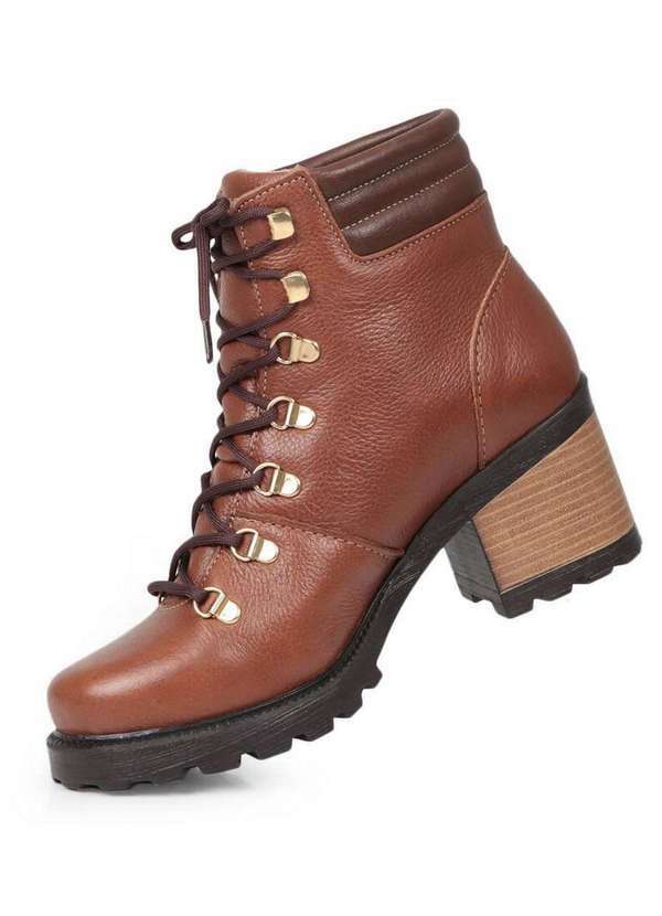 Pegada - Bota Coturno Feminina Pegada Salto Grosso Castanho 2