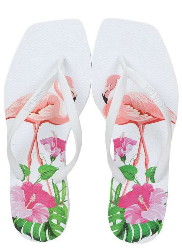 Sua Cia - Chinelo Feminino Sua Cia Flamingo Branco