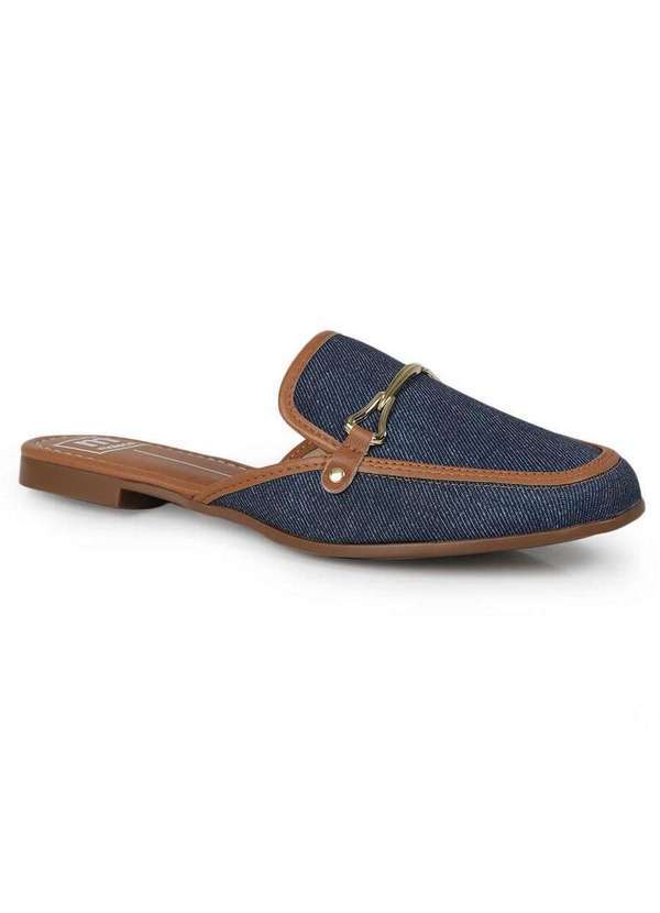 Moleca - Tamanco Mule Rasteiro Feminino Moleca Jeans Jeans