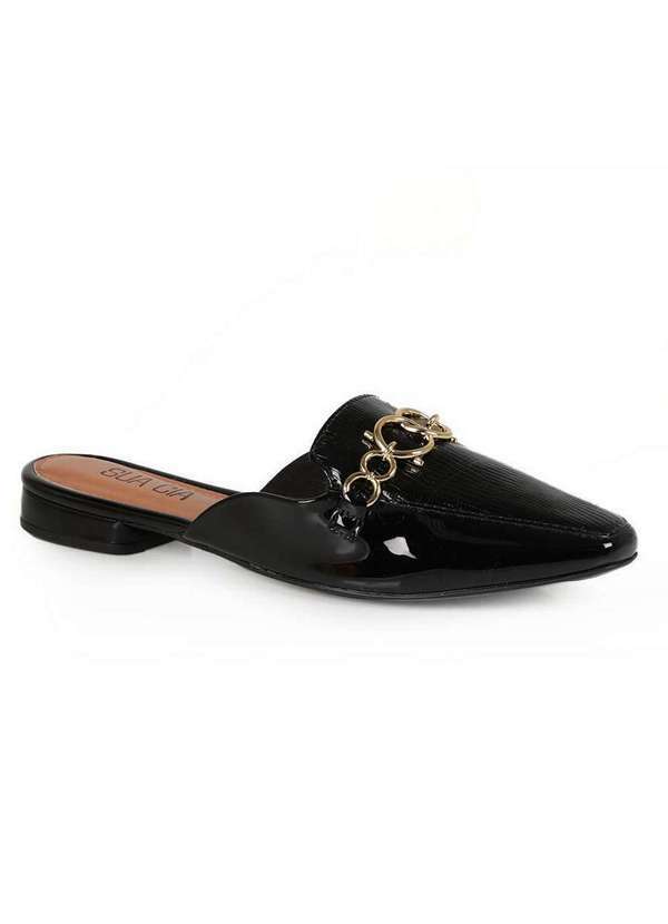 Sua Cia - Tamanco Mule Rasteiro Feminino Sua Cia Lizzard Preto