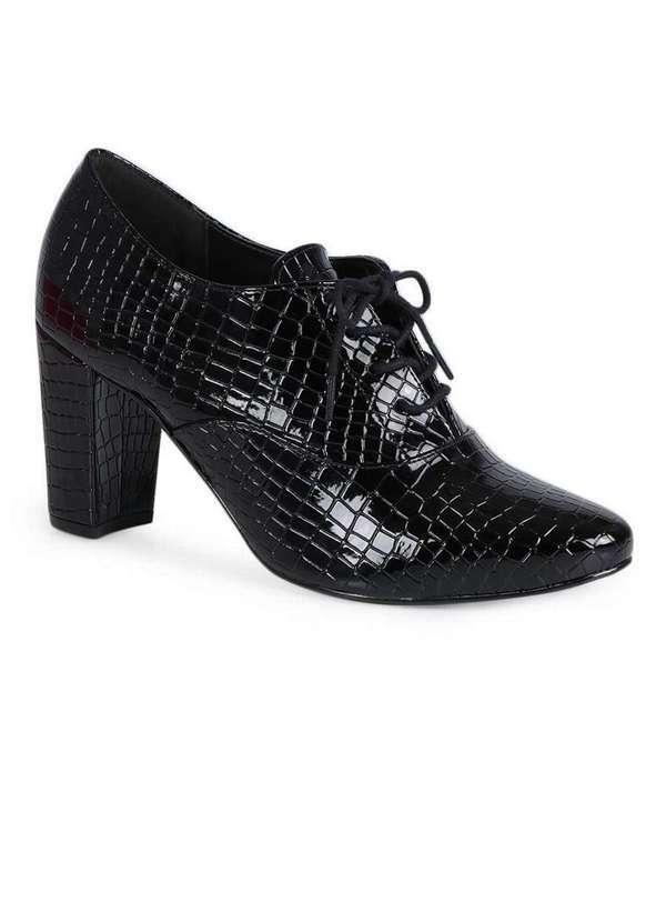 Lara - Sapato Oxford Salto Feminino Lara Croco Preto