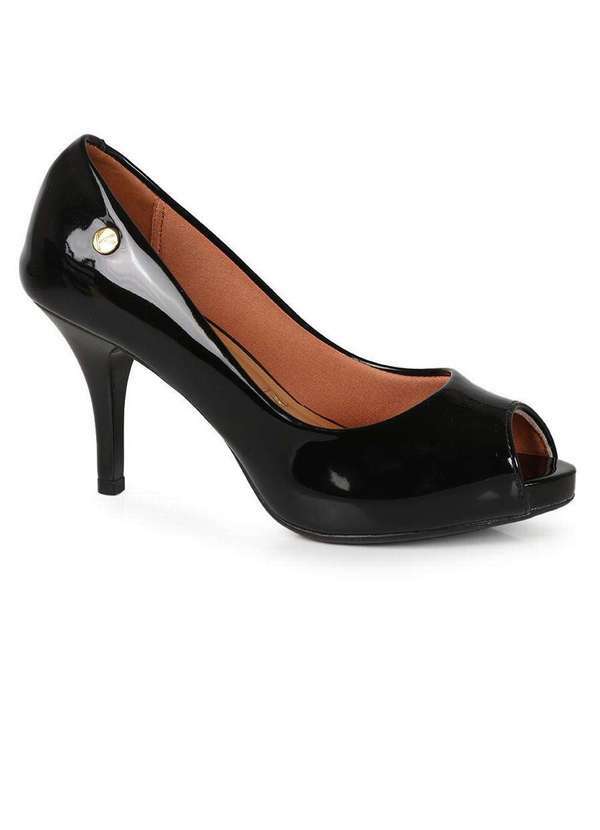 Vizzano - Peep Toe Feminino Vizzano Envernizado Preto
