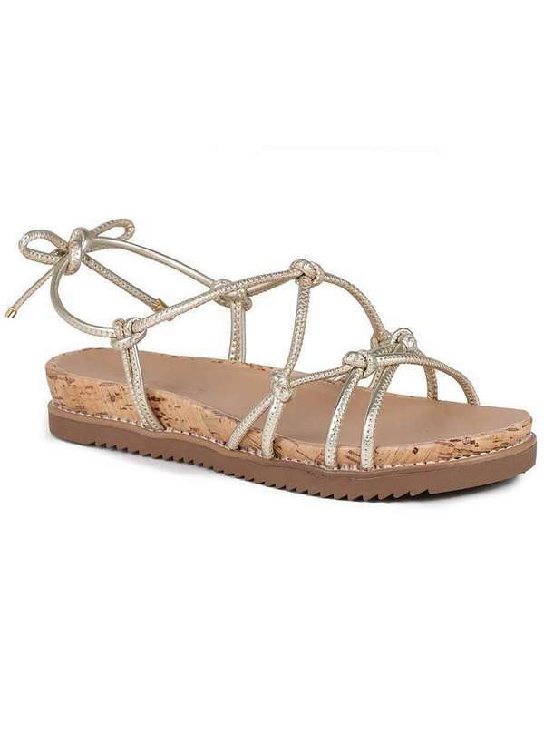 Via Marte - Sandália Flatform Feminina Via Marte Nó Dourado