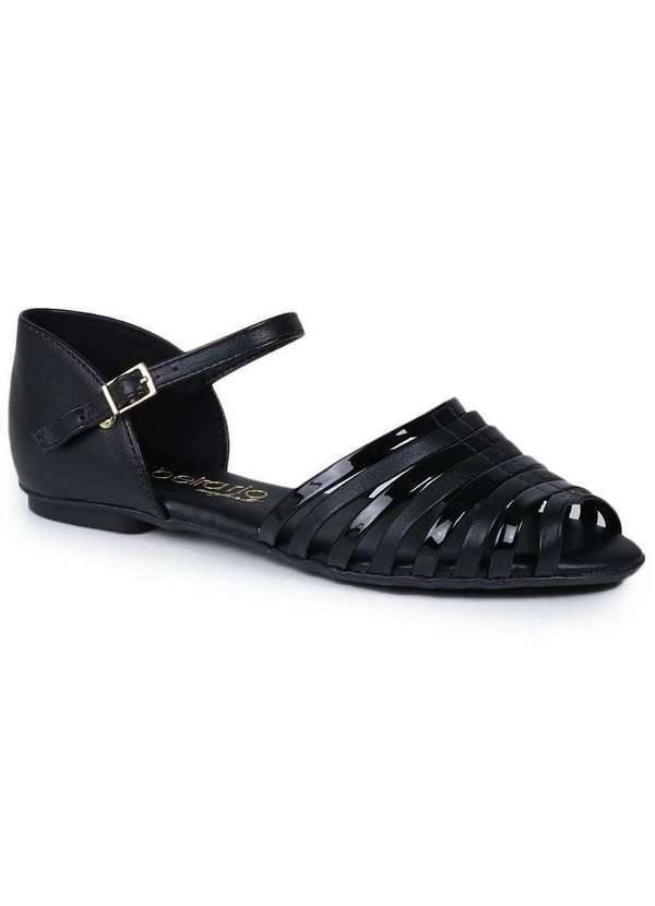 Beira Rio - Sandália Rasteira Feminina Beira Rio Huarache Metalizada Preto