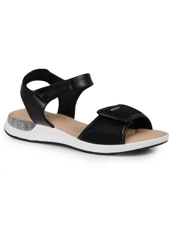 Modare - Sandália Rasteira Feminina Conforto Modare Velcro Duplo Preto 1
