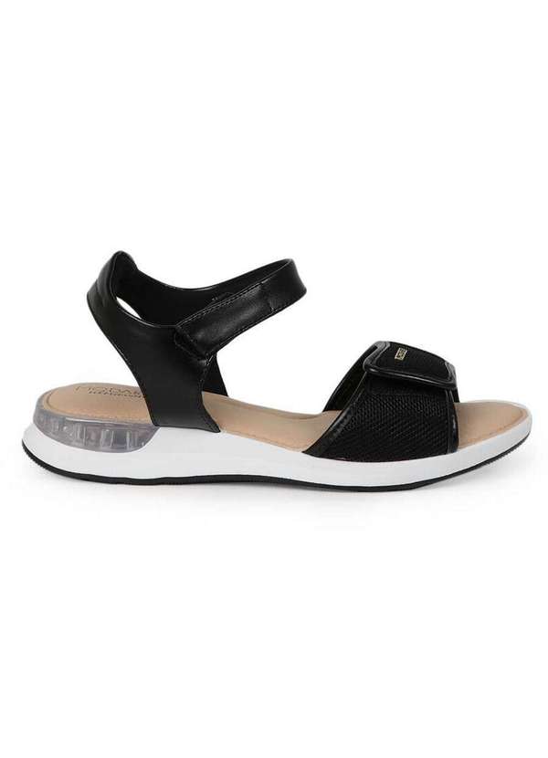 Modare - Sandália Rasteira Feminina Conforto Modare Velcro Duplo Preto 2