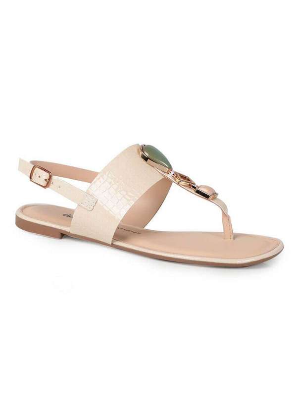 Dakota Sandália Rasteira Feminina Dakota Pedras Geométricas Marfim