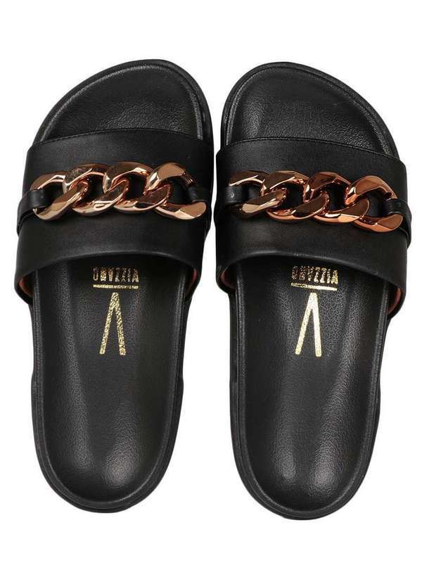 Vizzano - Tamanco Rasteiro Feminino Vizzano Maxi Corrente Preto