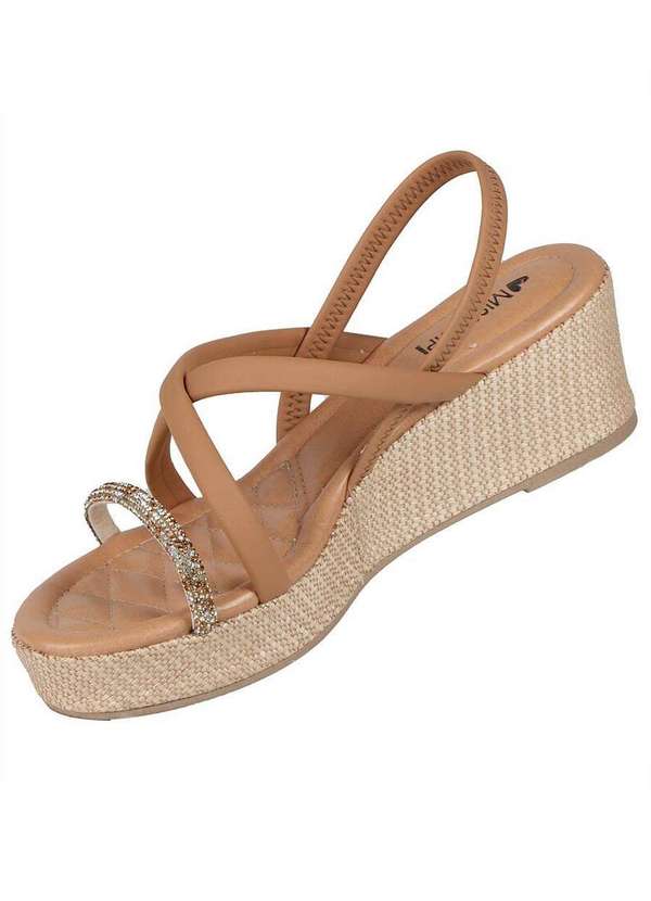 Mississipi - Sandália Anabela Feminina Mississipi Hotfix e Corda Caramelo 2