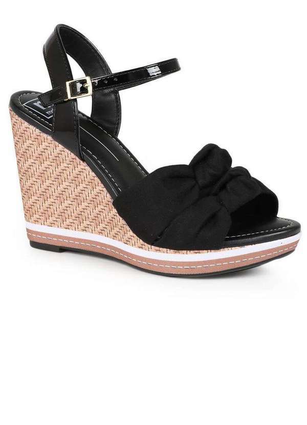 Moleca - Sandália Anabela Feminina Moleca Nó Duplo Preto
