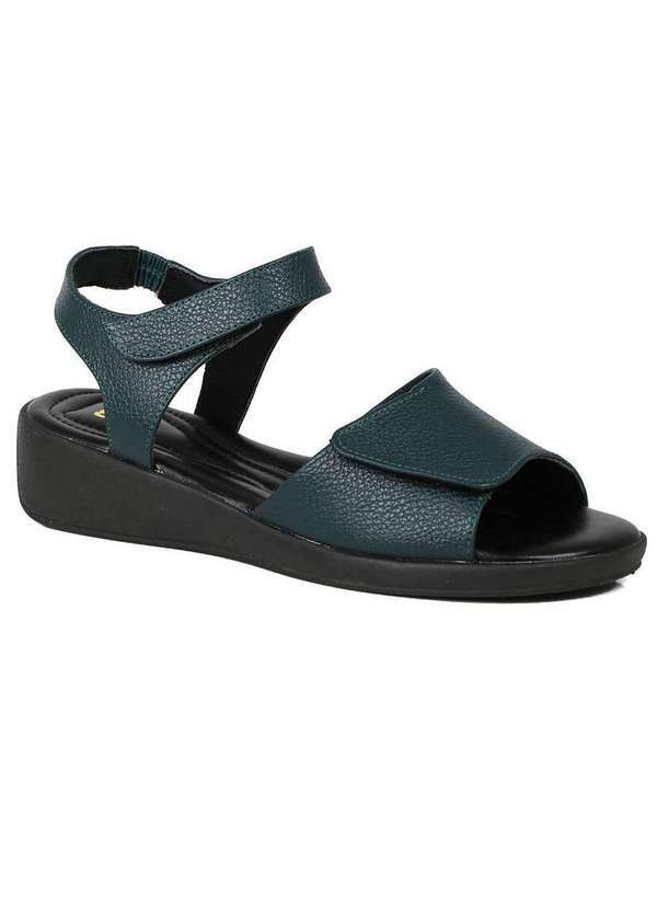 Ms - Sandália Anabela Feminina Mulher Sofisticada Velcro Verde