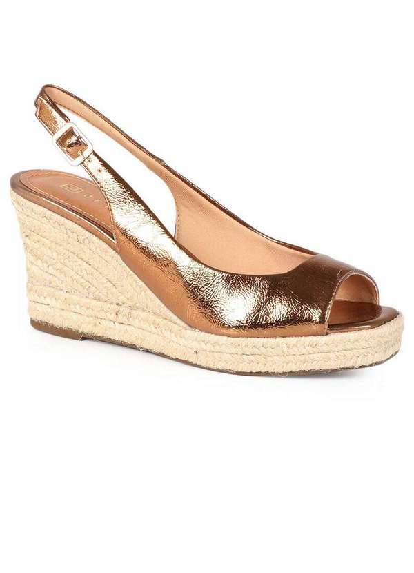 Off Line - Sandália Anabela Feminina Offline Espadrille Bico Quadrado Cobre