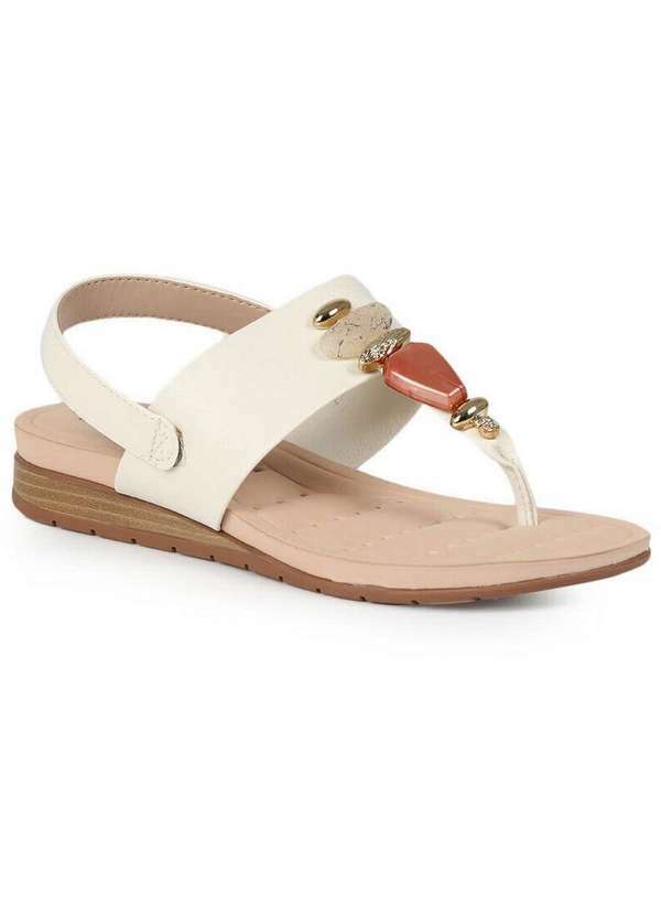 Modare - Sandália Anabela Feminino Conforto Modare Pedraria Marfim