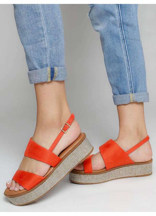 Vizzano - Sandália Plataforma Feminina Vizzano Flat Linho Laranja
