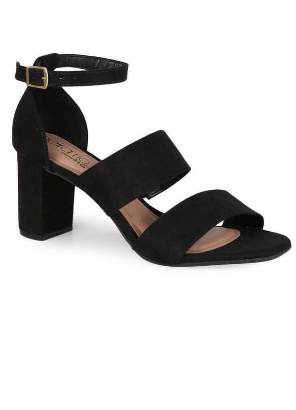 Beira Rio - Sandália Salto Feminina Beira Rio Tiras Suede Preto