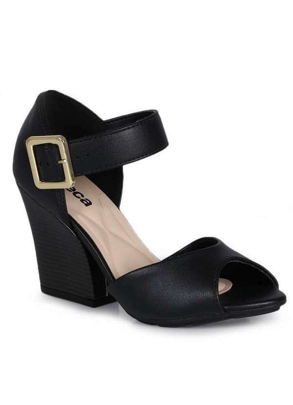 Moleca - Sandália Salto Feminina Moleca Fivela Preto