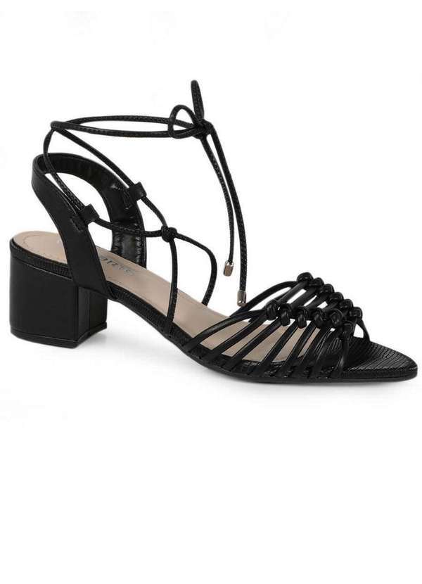 Via Marte - Sandália Salto Feminina Via Marte Amarração Elegante Preto