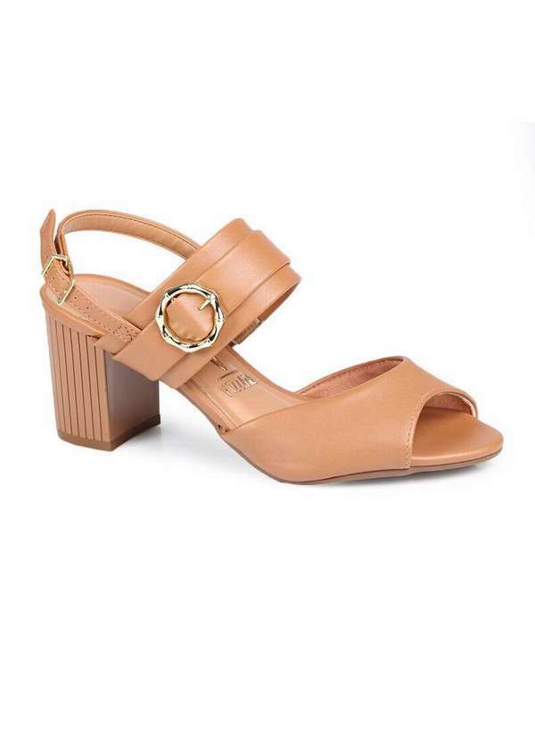 Vizzano - Sandália Salto Feminina Vizzano Fivela Redonda Caramelo