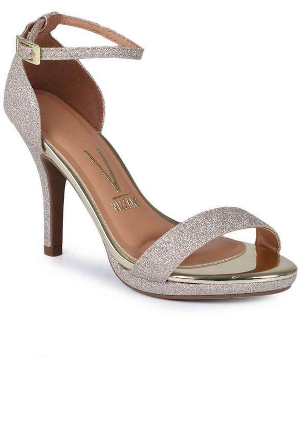 Vizzano - Sandália Salto Feminina Vizzano Glitter e Brilho Dourado