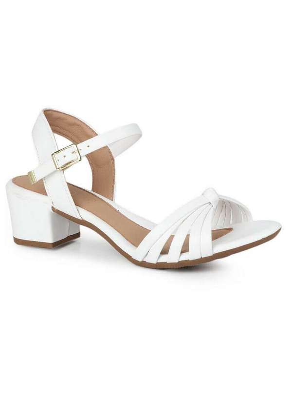 Sandália Salto Feminino Bruna Rocha Tiras e Fivela Branco Passarela