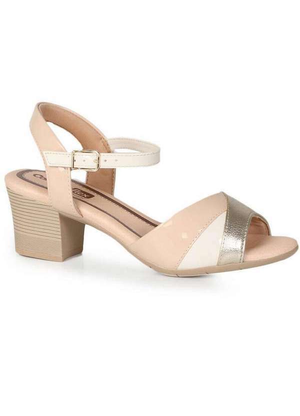 Comfortflex - Sandália Salto Feminino Comfortflex Fecho Fivela Marfim