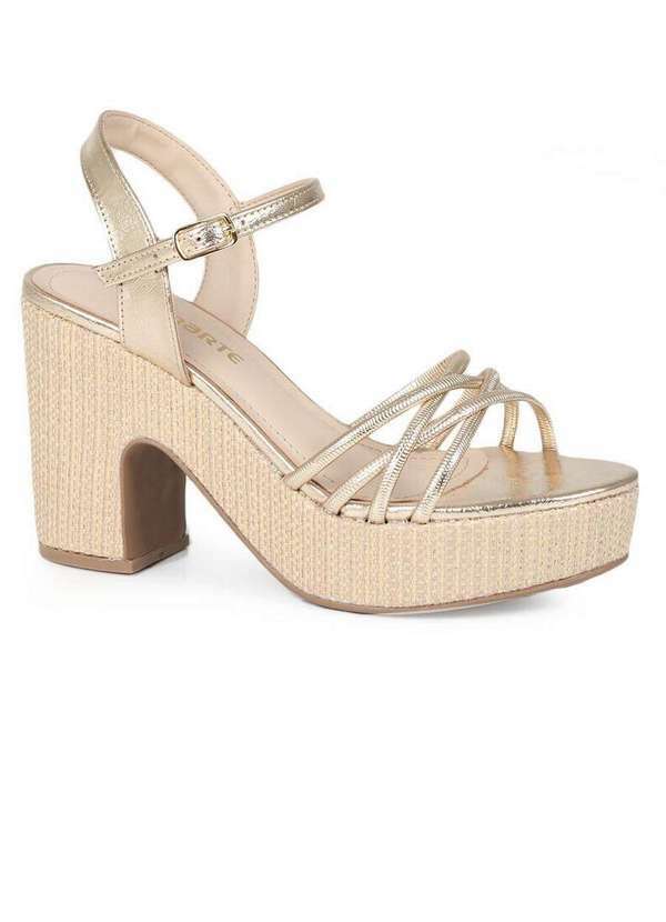 Via Marte - Sandália Salto Feminino Via Marte Charme e Elegância Dourado