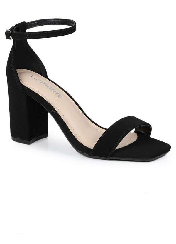 Via Marte - Sandália Salto Feminino Via Marte Minimal Bico Quadrado Preto