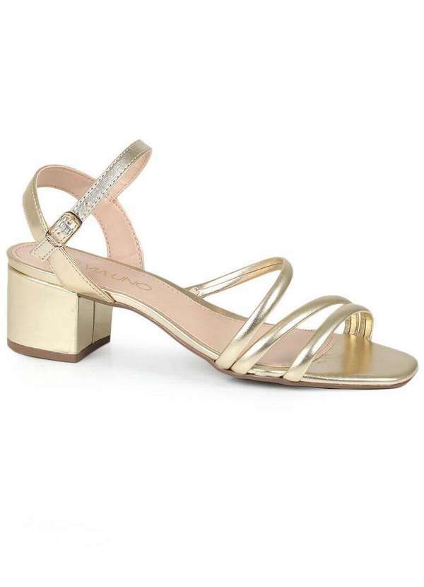 Via Uno - Sandália Salto Feminino Via Uno Unicolor Dourado