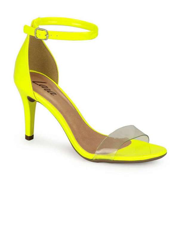Lara Sandália Salto Fino Lara Vinil Fivela Amarelo