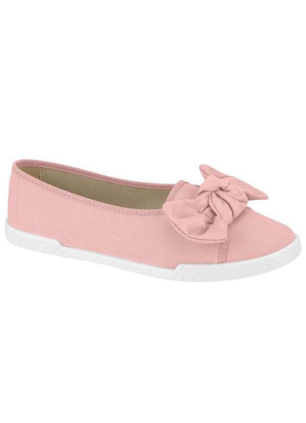 Moleca - Sapatilha Bico Redondo Feminina Moleca Lona Laço Rosa