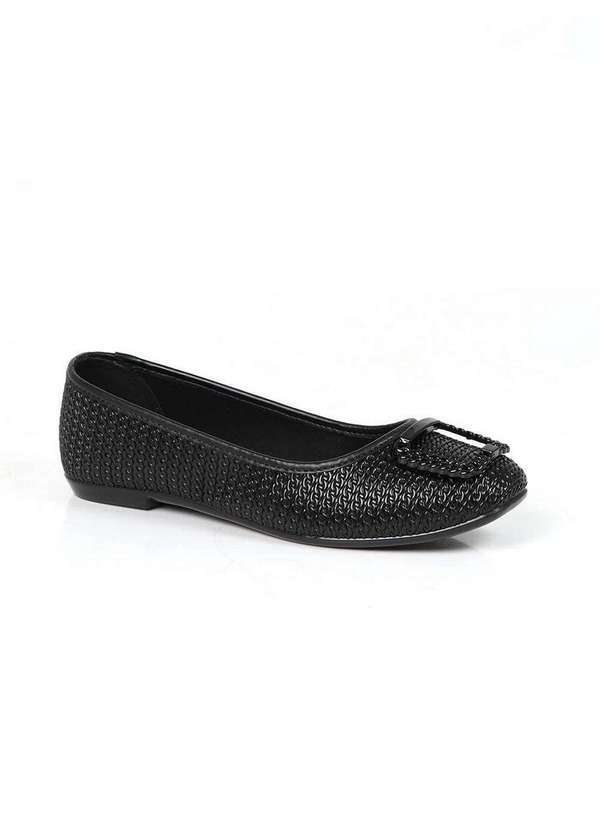 Moleca - Sapatilha Feminina Moleca Bico Redondo Textura Preto