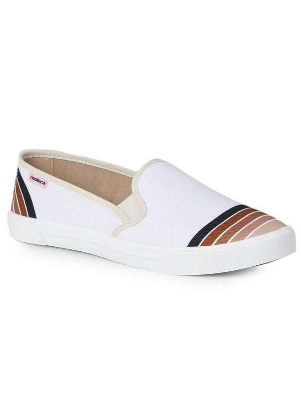 Moleca - Sapatilha Slipper Feminina Moleca Listras Branco
