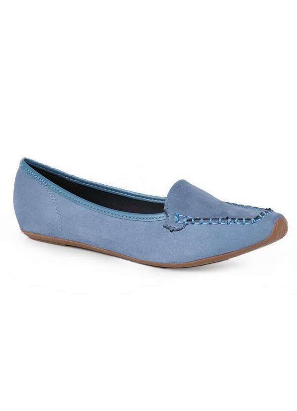 Moleca - Mocassim Feminino Moleca Camurça Azul