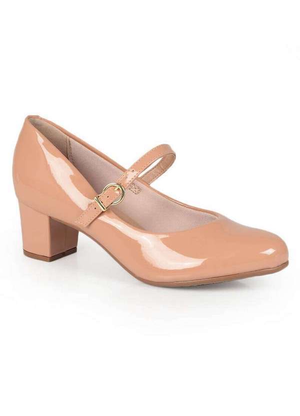 Beira Rio - Sapato Salto Boneca Feminino Conforto Beira Rio Envernizado Nude