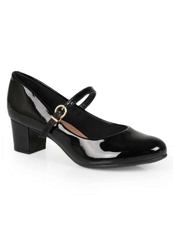 Beira Rio Sapato Salto Boneca Feminino Conforto Beira Rio Envernizado  Preto