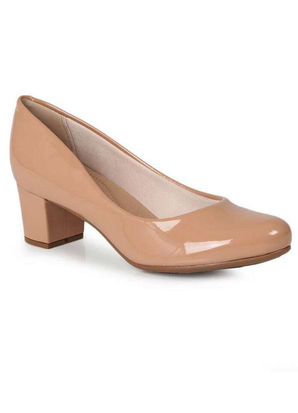Sapato Salto Feminino Conforto Beira Rio Envernizado Nude Passarela