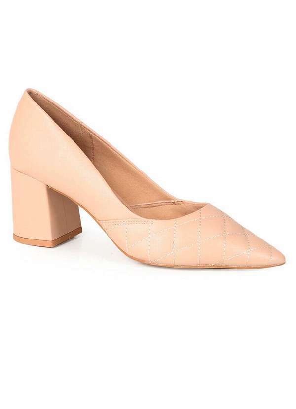 Off Line - Sapato Scarpin Feminino Offline Matelassê Bico Fino Nude