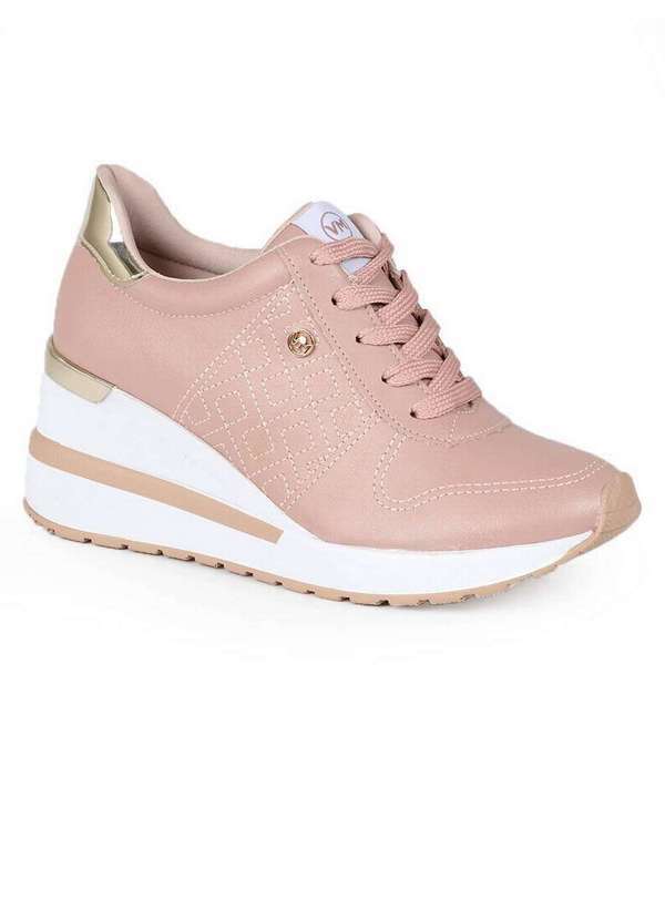 Via Marte - Tênis Sneaker Feminino Via Marte Recortes Metalizados Nude
