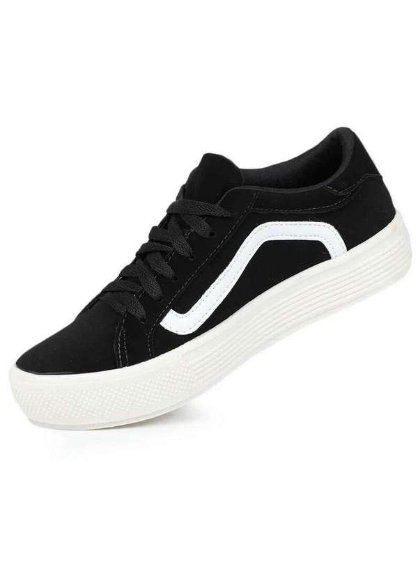 Tenis fashion preto com listra branca feminino