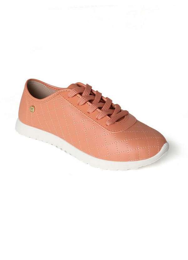 Moleca - Tênis Casual Feminino Moleca Matelassê e Verniz Coral