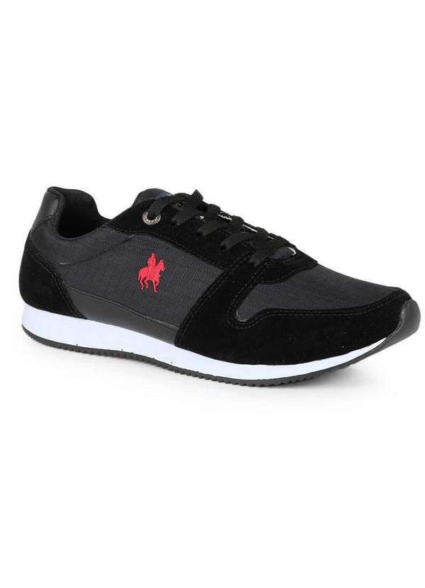 Black Horse - Tênis Jogging Masculino Black Horse Recortes Preto e Vermelho