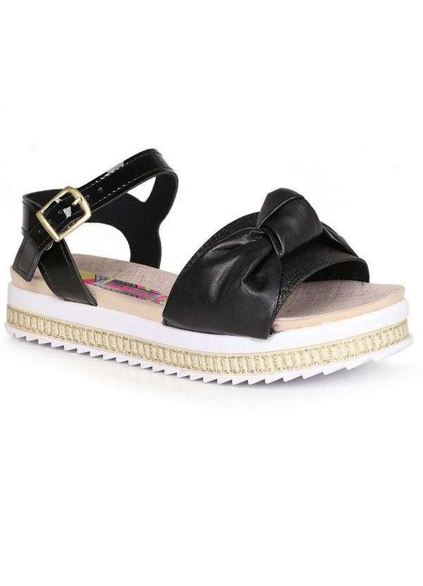 Molekinha - Sandália Anabela Infantil Molekinha Glitter e Laço Preto