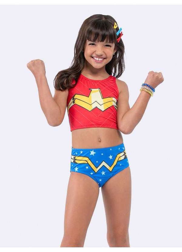 Veggi - Biquíni com Proteção Uv 50 Mulher Maravilha Vermelho