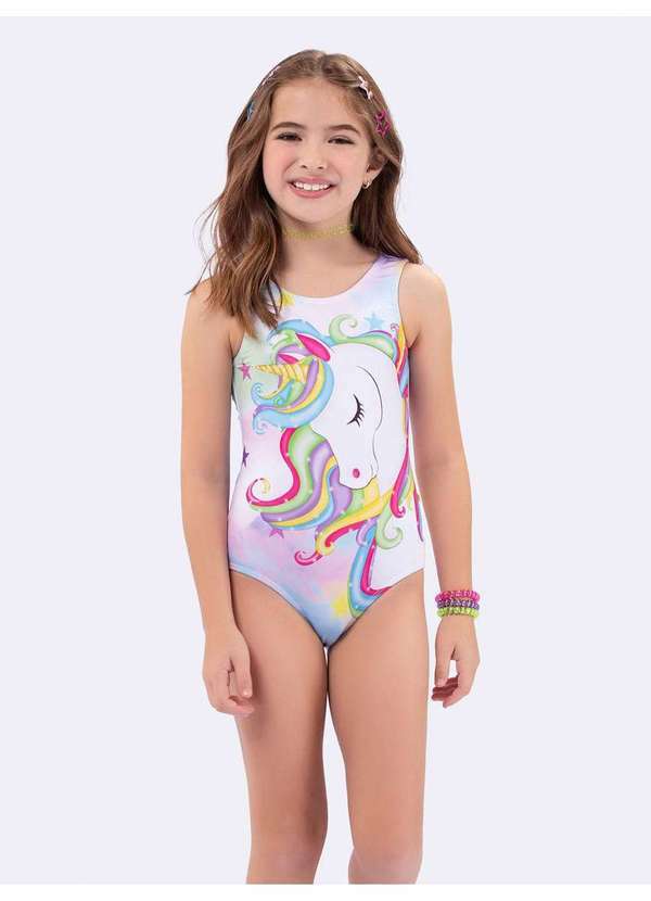Veggi - Maiô Infantil Unicórnio com Proteçã Rosa