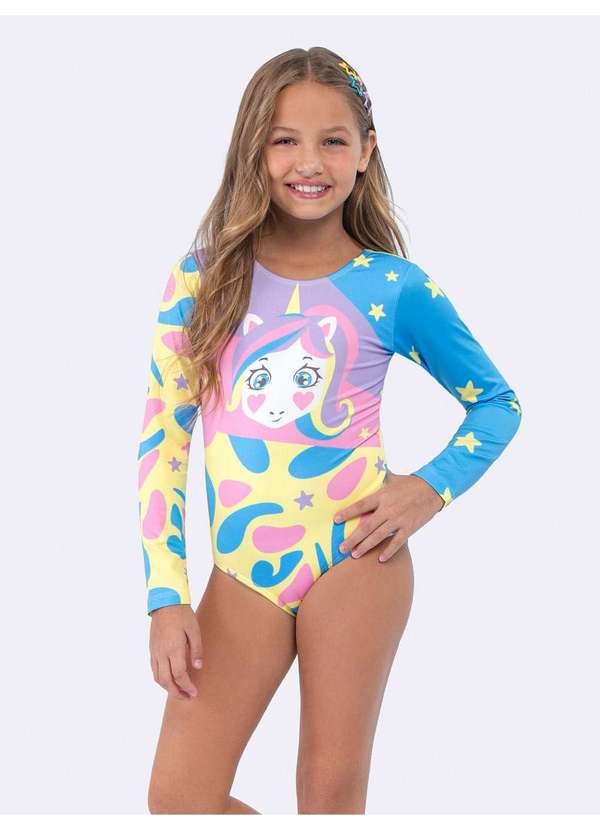 Veggi - Maiô Infantil Unicórnio com Proteção Uv 50 Amarelo