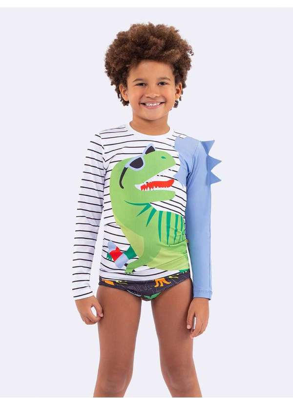 Veggi - Blusa Manga Longa Dinossauro com Pr Branco