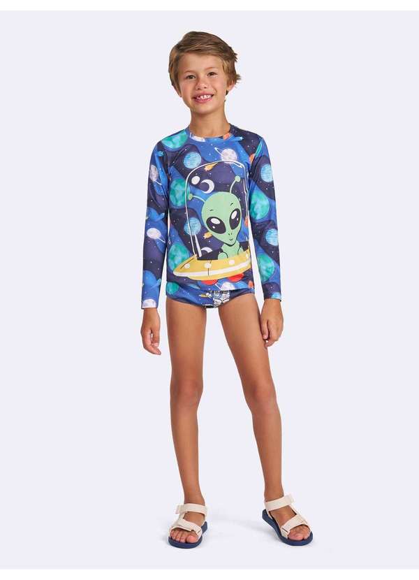 Veggi - Blusa Manga Longa Uv Alien Azul