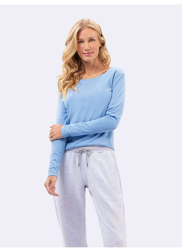 Veggi - Blusa Manga Longa Feminina Azul Azul