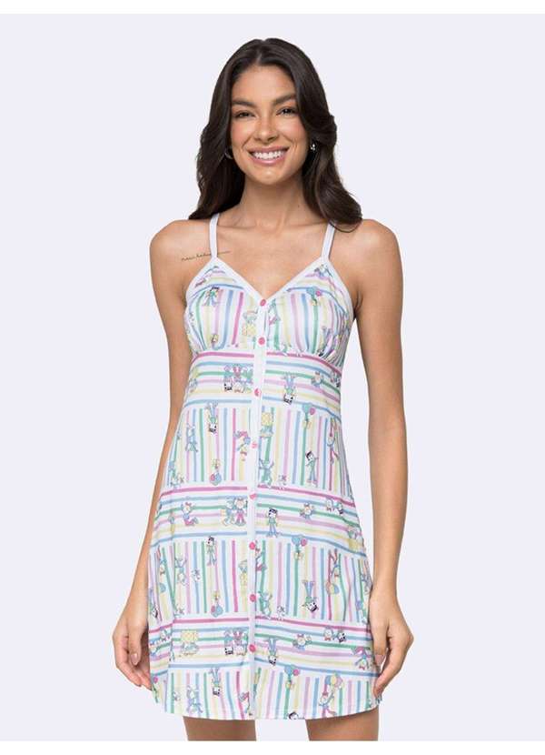 Veggi - Camisola de Alça Aberta Bia Listras Branco